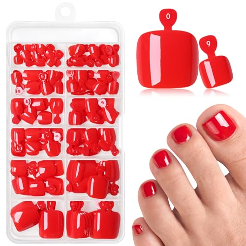 AddFavor Tomato Red Press On Toenails - 144pcs Full Cover Fake Nails for Women