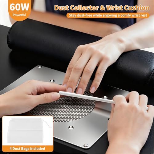 HolaiNail L-Shaped Manicure Table with Dust Collector & App-Controlled LED Light - Black