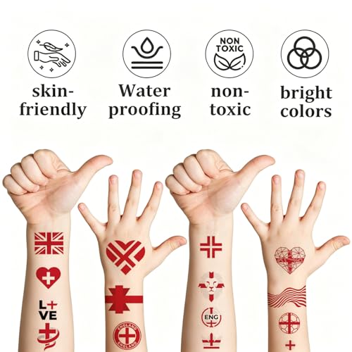 England Flag Temporary Tattoos - 37 Designs, Waterproof
