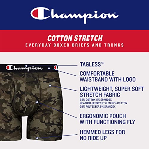 Champion Men's Boxer Briefs, Every Day Comfort Stretch Cotton Moisture-Wicking Underwear, Multi-Pack, Black-5 Pack, Small