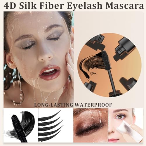 4D Silk Fiber Lash Mascara, Voluminous Fiber Mascara Waterproof & Smudge-Proof Long-Lasting 24 Hours No Flaking Longer Thicker Eyelashes, No Clumping, Extension Stays On All Day(3Packs)