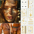 Gold Metallic Temporary Tattoos - 150+ Henna Stickers for Adults & Kids