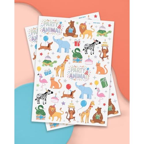 xo, Fetti Party Animal Birthday Party Temporary Tattoos - 60 Foil Styles | Safari Birthday Decorations, Wild Rainbow Kids Accessory, Wild One Elephant Theme Favors, Baby Shower Supplies