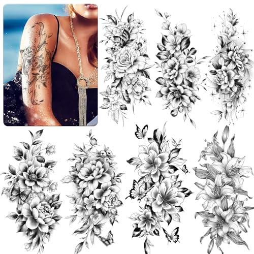 EMOME 12 Sheets Flower Temporary Tattoos for Women
