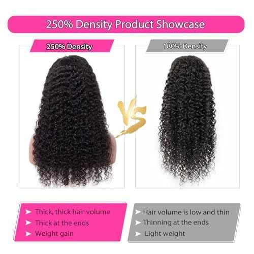 250 Density Deep Wave Lace Front Wigs Human Hair Curly Wig Wet and Wavy Lace Front Wigs Pre Plucked Frontal Wigs 20 Inch 100% Real Human Hair No Synthetic No Tangle No Shedding Triple Lifespan 3X