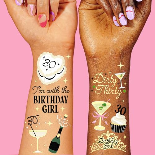 30th Birthday Temporary Tattoos - 50 Gold Foil Designs