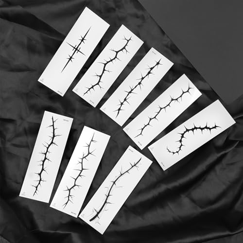 Halloween Stitches Temporary Tattoos - 8 Sheets Black Fake Scars