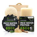Viori Hidden Waterfall Shampoo and Conditioner Bar Set and Bamboo Holder - Made with Rice Water for Hair Growth - Handcrafted Sulfate Free Shampoo and Conditioner