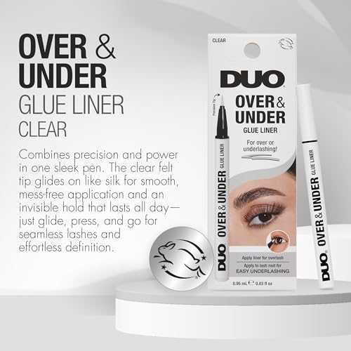 Duo Over & Under Lash Glue Liner ? 2-in-1 Eyelash Adhesive and Eyeliner, Clear, Waterproof Long-Lasting Eyelash Glue Pen for Strip Lashes, 0.03 Fl Oz