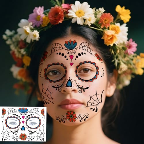 Sugar Skull Temporary Face Tattoo Kit - 8 Sheets