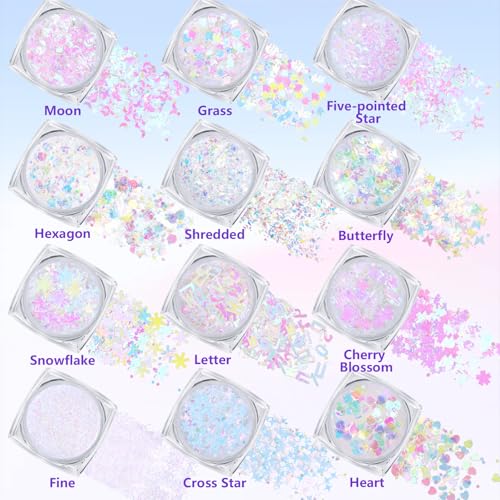 Teenitor Body Glitter Gel & Face Gems Stickers Set – 12 Pots