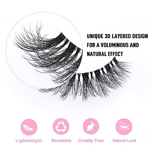 Cat Eye Strip Lashes D Curl Wispy Faux Mink Clear Band