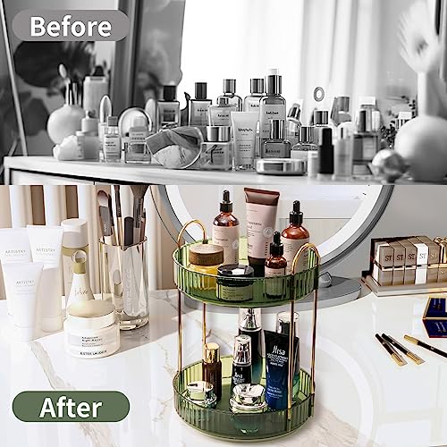 360 Rotating Makeup Organizer - 2 Tier Green Vanity Storage