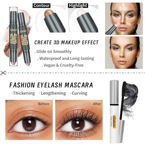 Makeup Set Kit for Women Girls Teens, Makeup Present Set, Includes 9 Color Eyeshadow, Counter Stick, Foundation, Eyebrow Pencil, Eyeliner, Mascara, Lip Gloss, 5Pcs Brushes, Sponge