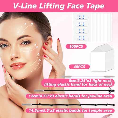 NBF Face Lift Tape Invisible, Face Tape Lifting Invisible, 140 PCS Neck & Face Lift Tapes and Bands with 9 Strings V-Shaped Instant Face Tapes for Lifting Sagging Skin Double Chin Eyes Wrinkles