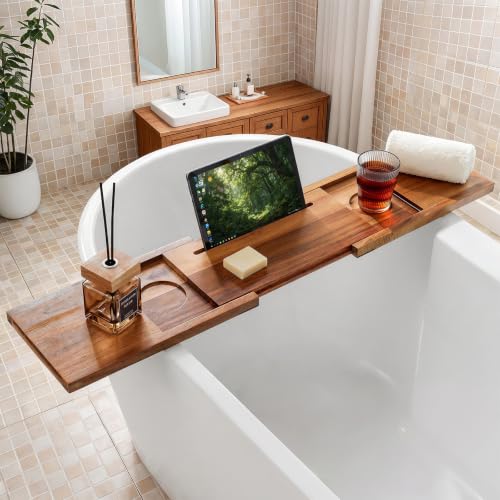 Acacia Wood Bathtub Caddy Tray 32-42 Inches