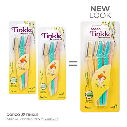 DORCO Tinkle Dermaplaning Razor 9 Pack for Face & Eyebrows - Safe Peach Fuzz Removers, 2 Sets of 3 Razors