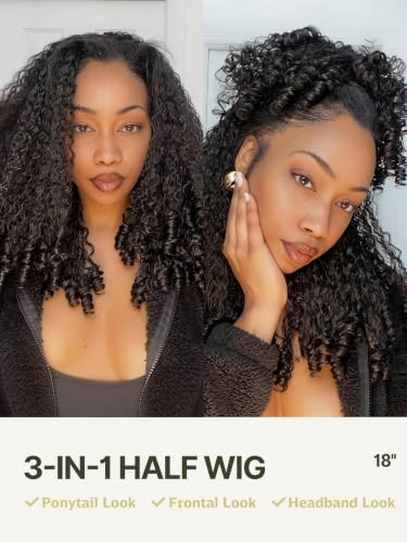 Frodio 18-Inch Curly Half Wig - Glueless, 200% Density Hair