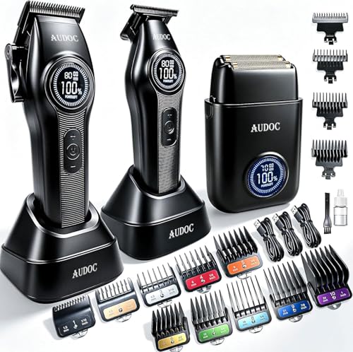 Professional Cordless Hair Clipper Set with 14 Guards & Trimmer