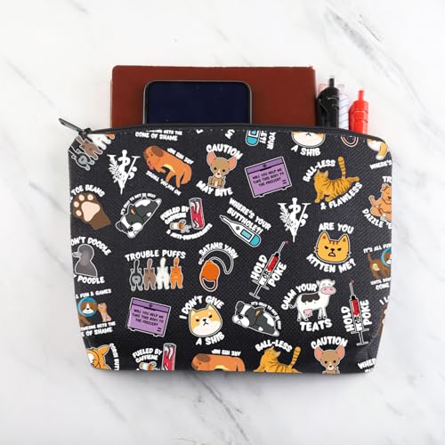 MNIGIU Funny Vet Med Cosmetic Bag Vet Tech Gift Animal Lover Gift Vet Meme Makeup Bag Veterinarian Gift (Vet Med Black)