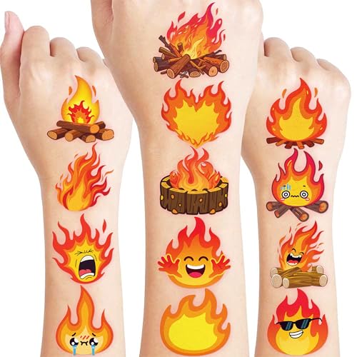 96 PCS Fire Flame Temporary Tattoos for Kids Party