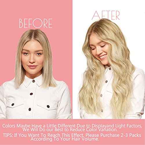 Loxxy Seamless Clip in Extensions Remy Human Hair Thick End Invisible Balayage PU Clip in Skin Weft Hair Extensions Natural Straight 16Inch 110gram 7 PCS Light Brown Fading To Bleach Blonde #B8/60