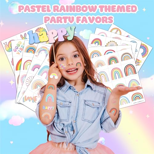 120 Pastel Rainbow Temporary Tattoos for Kids | Party Favors