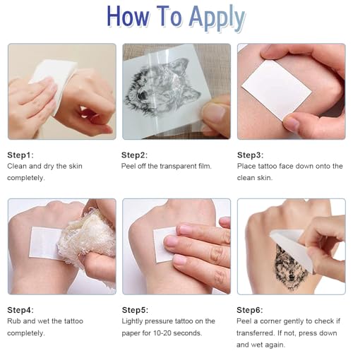 Wolf Temporary Tattoos 12pc – Black & White Sketch Armband