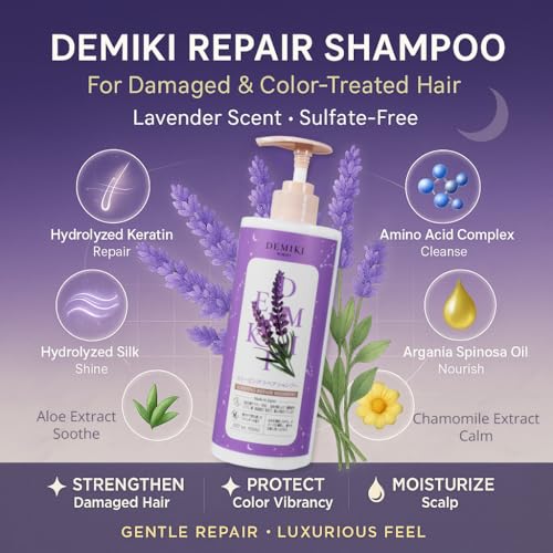 DEMIKI Lavender Shampoo for Damaged Hair - Sulfate Free, 450ml