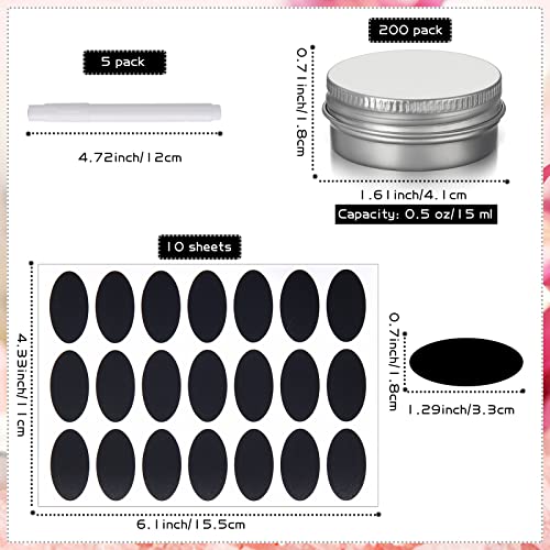 Zubebe 200 Pack 0.5 oz Aluminum Screw Top Tins with Lids