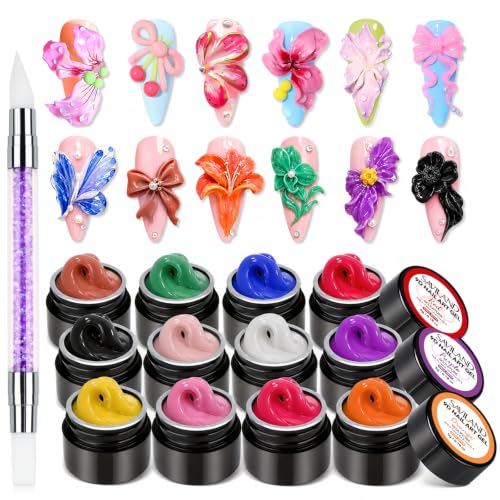 SAVILAND 12-Color Non-Sticky 3D Nail Sculpting Gel Set with Carving Pen