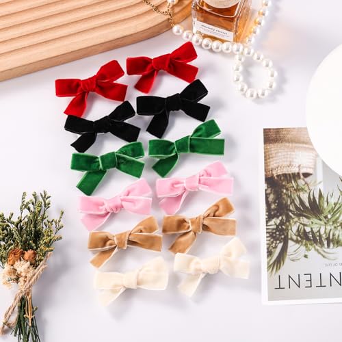 Velvet Bow Hair Clips 12-Pack – 2.8" No-Wrinkle Design for Women & Girls
