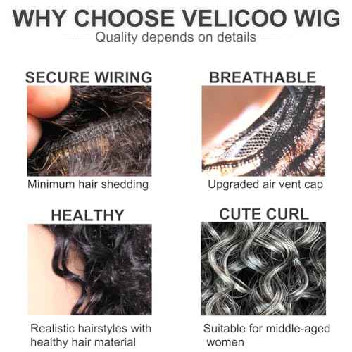 Grey Short Curly Wig Pixie Cut Human Hair Wigs for Women Wear and Go Non Lace Machine Made Wigs Human Hair Salt and Pepper Color for Older Women Breathable Daily Wig