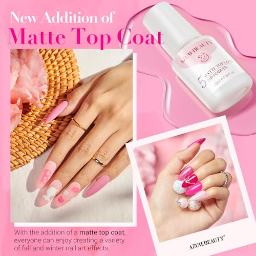 AZUREBEAUTY Dip Powder Nail Starter Kit - 8 Pink Colors with Matte & Top Coat