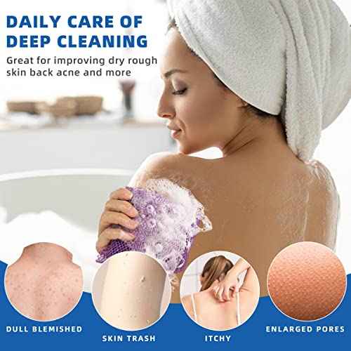BHYTAKI 6 Pieces African Net Sponge African Exfoliating Net Long African Bath Sponge Washcloth Shower Net African Body Scrubber Net for Skin Smoother Daily Use(Pink,Yellow,Purple,Black,Blue,Brown)