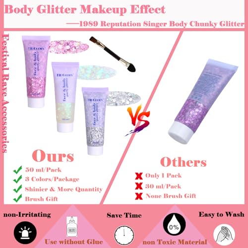 Body Glitter Gel - Chunky Sequins Makeup for Parties & Festivals