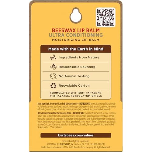 Burt's Bees Lip Balm Easter Basket Stuffers - Original Beeswax, Lip Moisturizer With Responsibly Sourced Beeswax, Tint-Free, Natural Conditioning Lip Treatment, 2 Tubes, 0.15 oz. (Pack of 2)