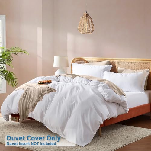 Nestl White Duvet Cover Full Size - Soft Double Brushed Full Size Duvet Cover Set, 3 Piece, with Button Closure, 1 Duvet Cover 80x90 inches and 2 Pillow Shams