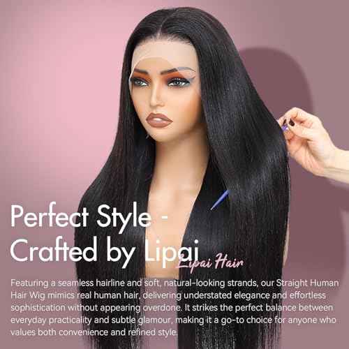 13x4 HD Lace Front Wigs Human Hair Straight Wigs for Black Women - 220% Density, Pre-Plucked Natural Hairline & Glueless Design for Effortless Style, 24 Inch