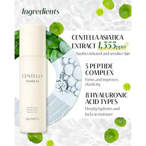 DR.PEPTI Centella Toner EX - Korean Face Toner with Hyaluronic Acid Peptides Niacinamide - Soothing Moisturizing for Dry Sensitive Skin - Milky Serum Formula, 6.09 fl.oz.