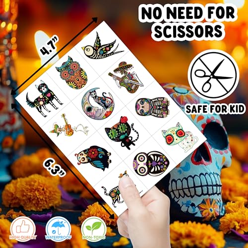 96 PCS Day of the Dead Temporary Tattoos - Sugar Skull Party Favors