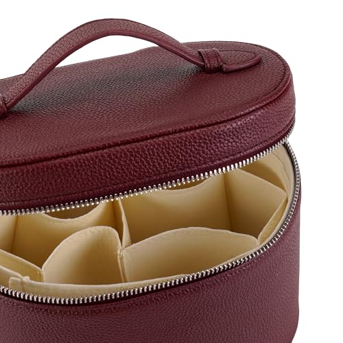 Makeup Bag Vanity Case Cosmetic Bag with Removable Divider Travel Toiletry Bag for Women Portable Make up Box Organizer, Burgundy