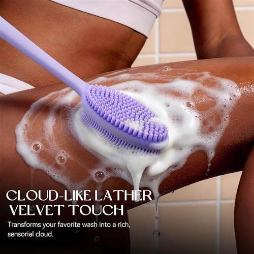CORATED Silicone Back Scrubber with Long Handle, 2-in-1 Exfoliating Body Brush