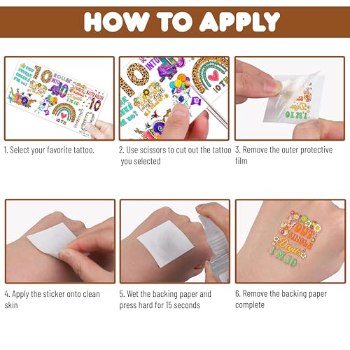 100 Pcs 10th Birthday Temporary Tattoos for Kids