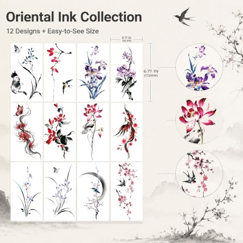 AIRNOGO 12 Watercolor Flower Temporary Tattoos for Women