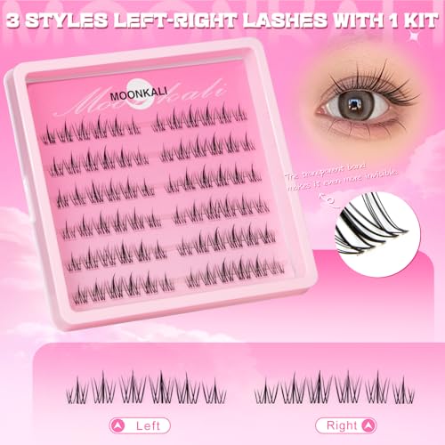 MOONKALI Natural Lash Clusters Kit - 3 Styles, Reusable Eyelash Extensions with Glue & Tweezers