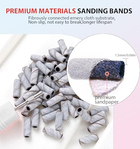 100Pcs Mini Nail Sanding Bands Kit with 3mm Mandrel Bit