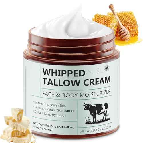 Beef Tallow for Skin, 4.2oz Tallow and Honey Balm, Face Moisturizer and Nourishes Body, Grass Fed Whipped Beef Honey Cream Reduces Irritation Skin and Sensitivity