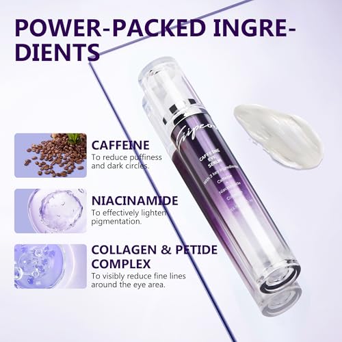 Caffeine Eye Cream for Dark Circles - 5% Caffeine Eye Serum Infused with Collagen and Niacinamide, Cream for Puffines and Bags Under Eyes w/ 360¡Æ Depuffer Roller