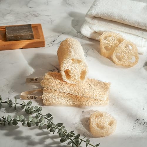 Chill Ah Natural Loofah Sponge 4-Pack – Plant-Based Bath Exfoliator